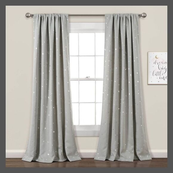 Open Box - Lush Decor - Set of 2 52"x84" Kids' Star Blackout Window Curtai Gray - Picture 1 of 4